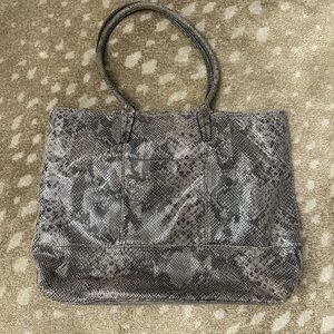 Halogen Gray Snakeskin Tote Bag with Glossy Finish